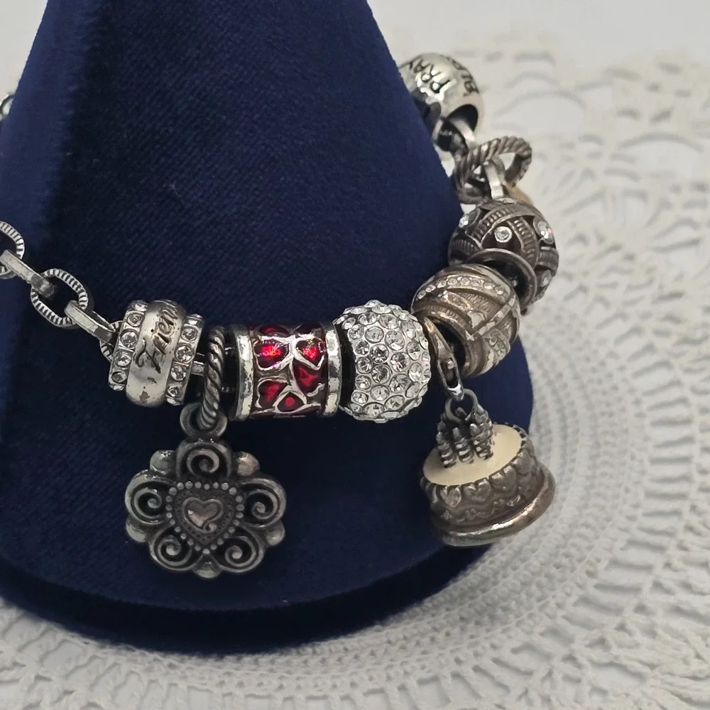 Brighton Charm Bracelet Silver Tone Enamel Birthday Faith Love Friends luck